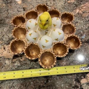VINTAGE mid century ceramic Easter Egg Holder with cute chick